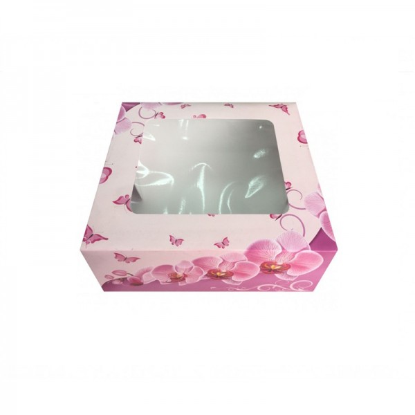 Cutie mini prajituri, carton cu fereastra, design orhidee, 20x23x9.2 cm (25buc) Produse 59,39 lei